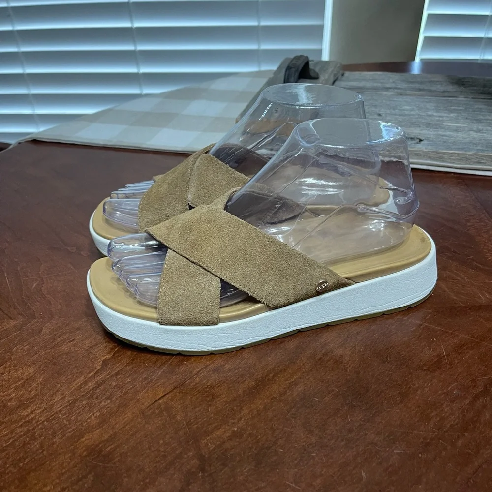 UGG Tan Suede Crisscross Slide Sandals - Picture 1 of 10